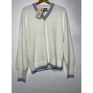 Vintage Robert‎ Bruce Sweater V Neck Size Medium Made In USA NWT White Blue